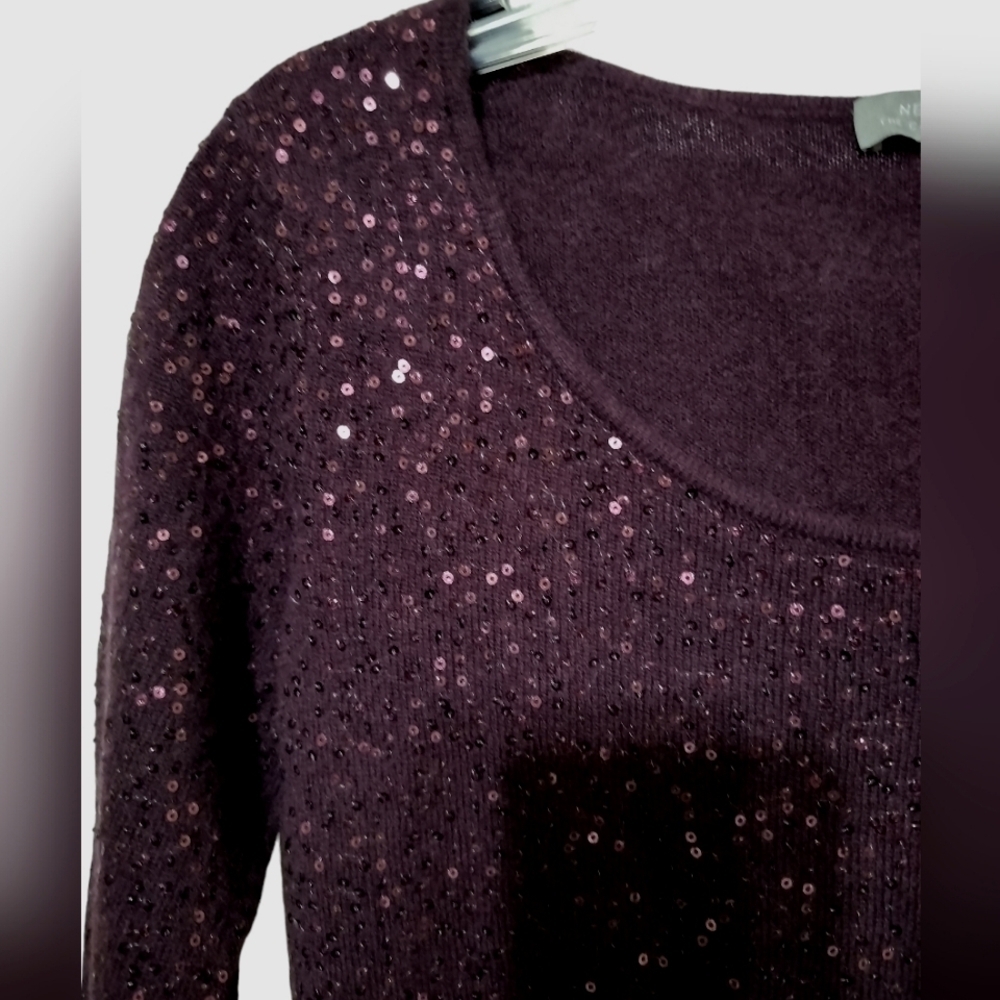 2455)Neiman Marcus the Cashmere Collection Purple Sequin Pullover Sweater Size S - Picture 5 of 8